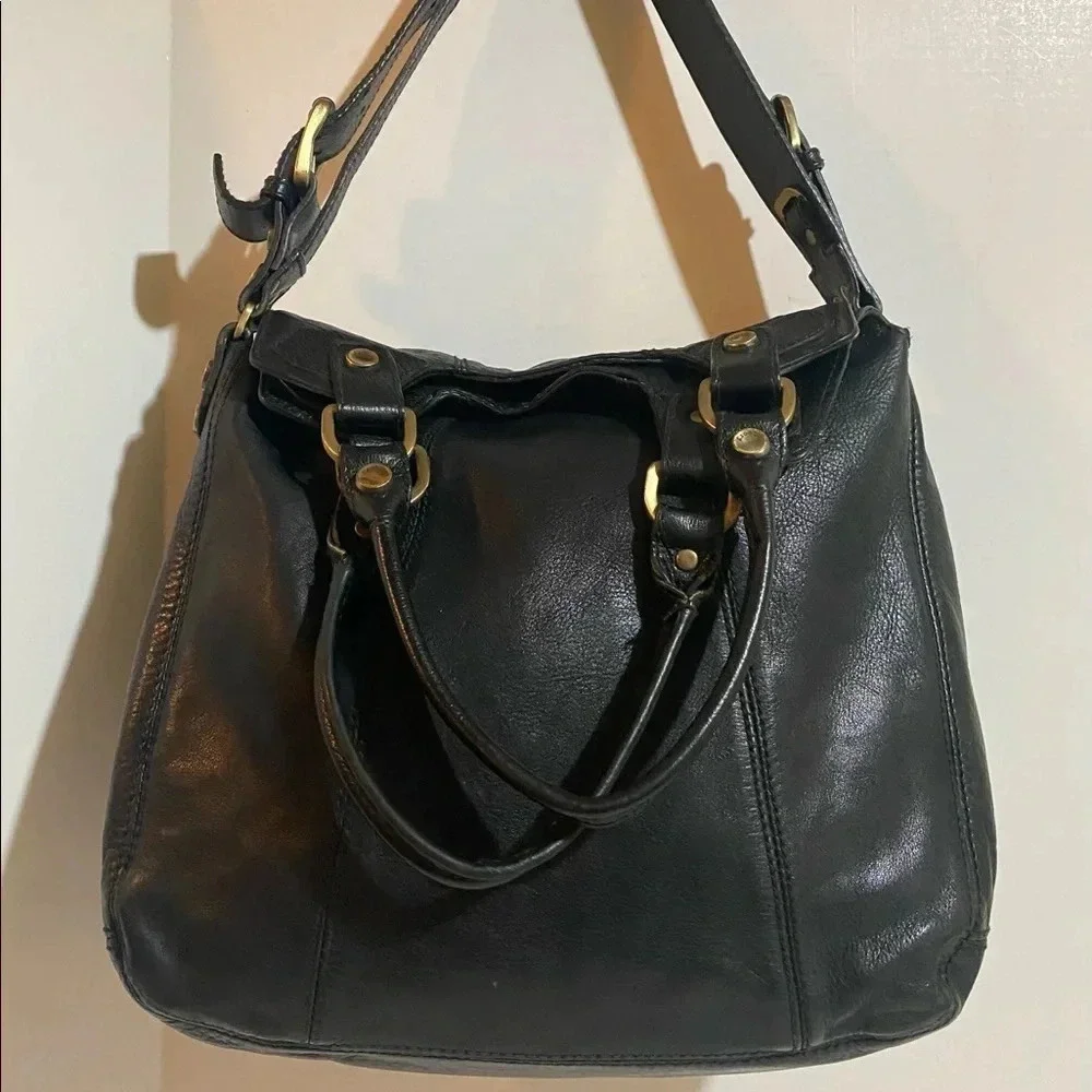 Theory black leather satchel handbag